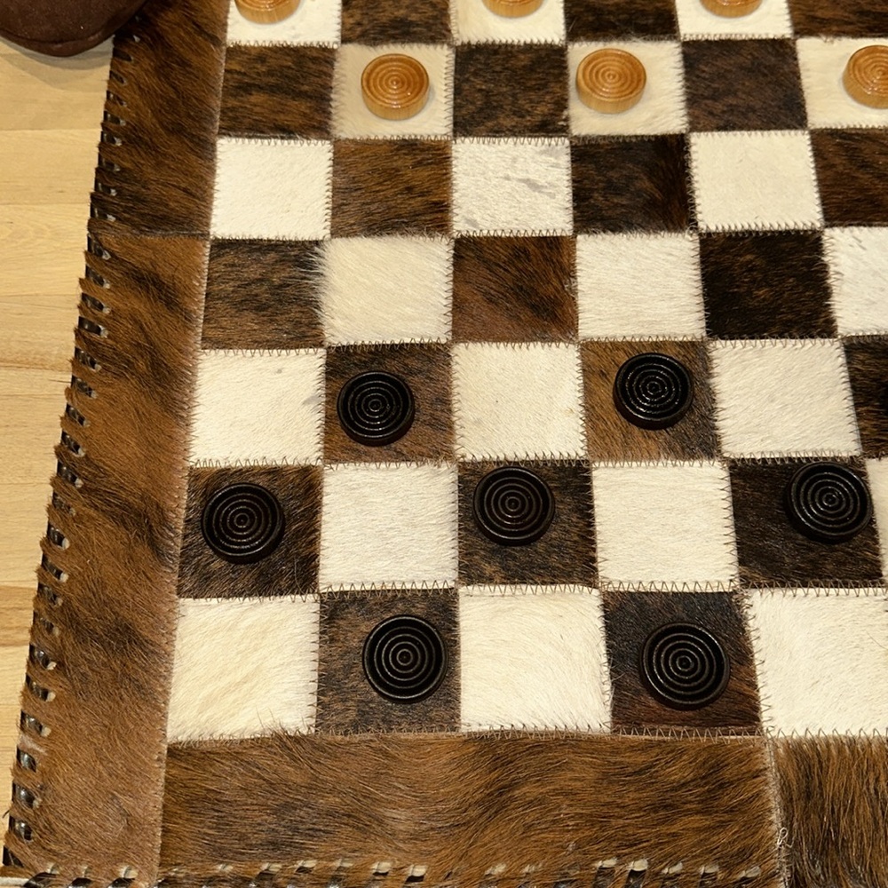Handcrafted Cowhide Checkers Set - Brown and Black - Picture 5 of 10